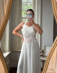 Vintage 90s Daisy Sheer Halter Midi Dress White