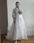 Vintage 60s 3D Creme Floral Applique Wedding Dress