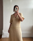 Vintage 70s Silk Blend Crochet Knit Drop Waist Maxi Dress
