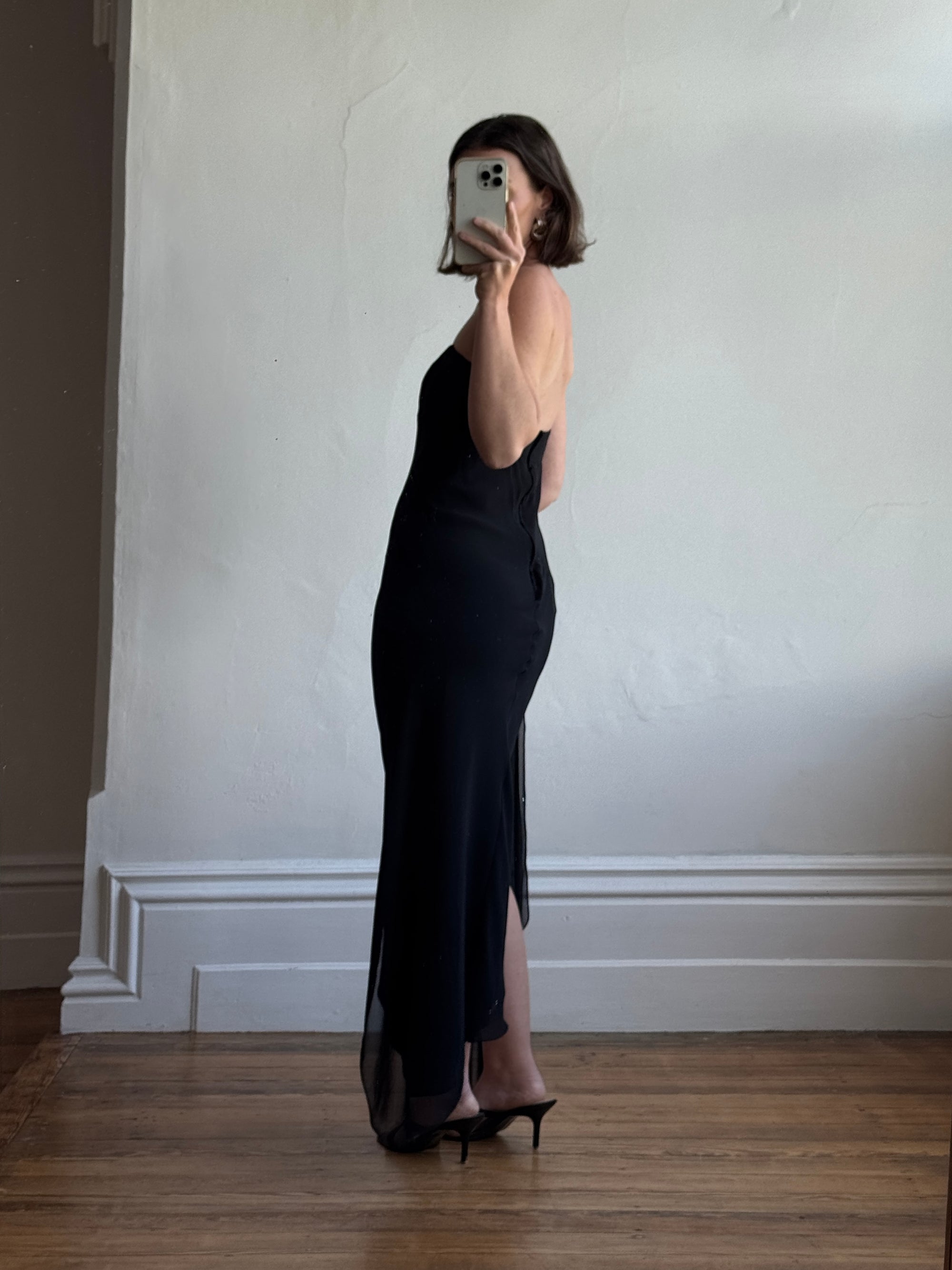 Vintage 90s Fairy Strapless Prom Dress Noir