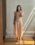 Vintage 70s Peach Cotton Lace Drop Waist Dress
