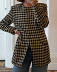 Vintage 90s Black and Caramel Gingham Collarless Blazer