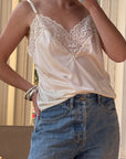 Vintage 80s Satin Ivory Lace Cami