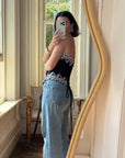 Vintage 90s Black Lace Up Corset with Contrast Flowers