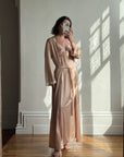 Vintage 80s Champagne Peach Robe and Slip Set