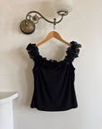 Vintage 90s Jersey Ruffle Off the Shoulder Top Noir