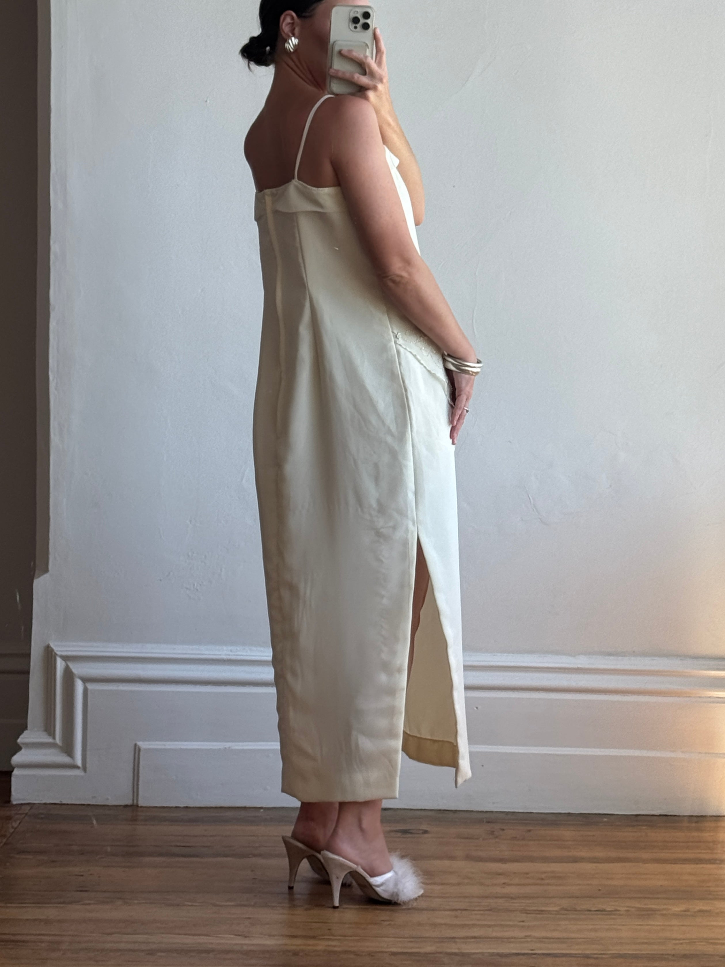 Vintage 90s Embroidered Column Wedding Dress