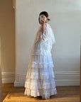 Vintage 70s Tiered Lace Ruffle Wedding Gown
