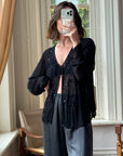 Vintage 90s Sheer Beaded Blouse Black