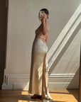 Vintage 90s Pure Silk Rhinestone Crossover Gown