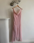 Vintage 90s Bias Beaded Sheer Asymmetrical Slip Dress Baby Pink