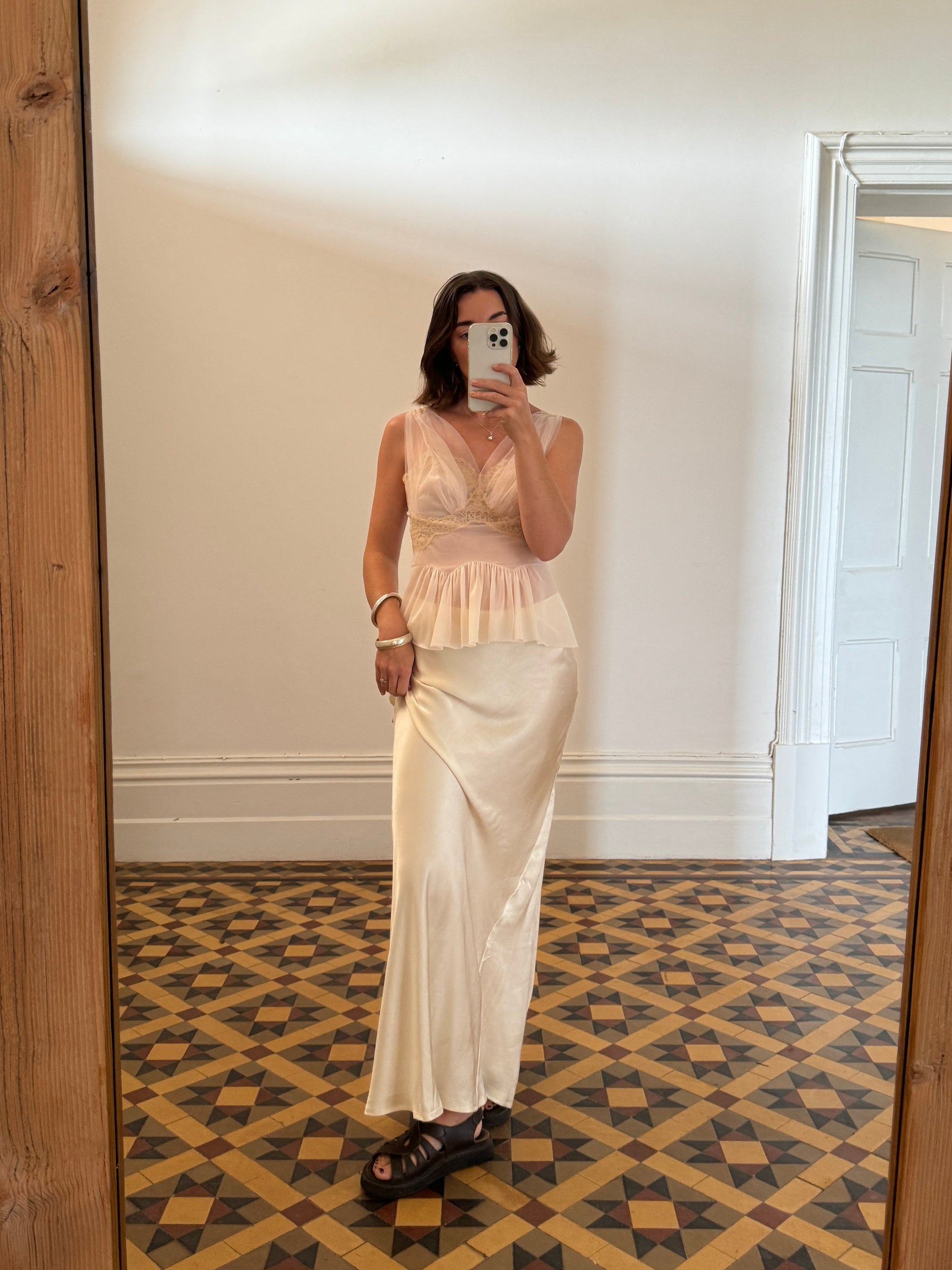 Vintage Pink Tulle and Lace Négligée Top