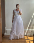 Vintage 70s Organza Sheer Stripe Wedding Dress