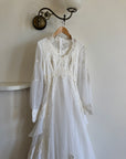 Vintage 60s Lace Wedding Dress With Pleated Ruffle Train