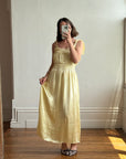 Vintage 40s Liquid Satin Shirred Dress With Ribbon Ties Yellow