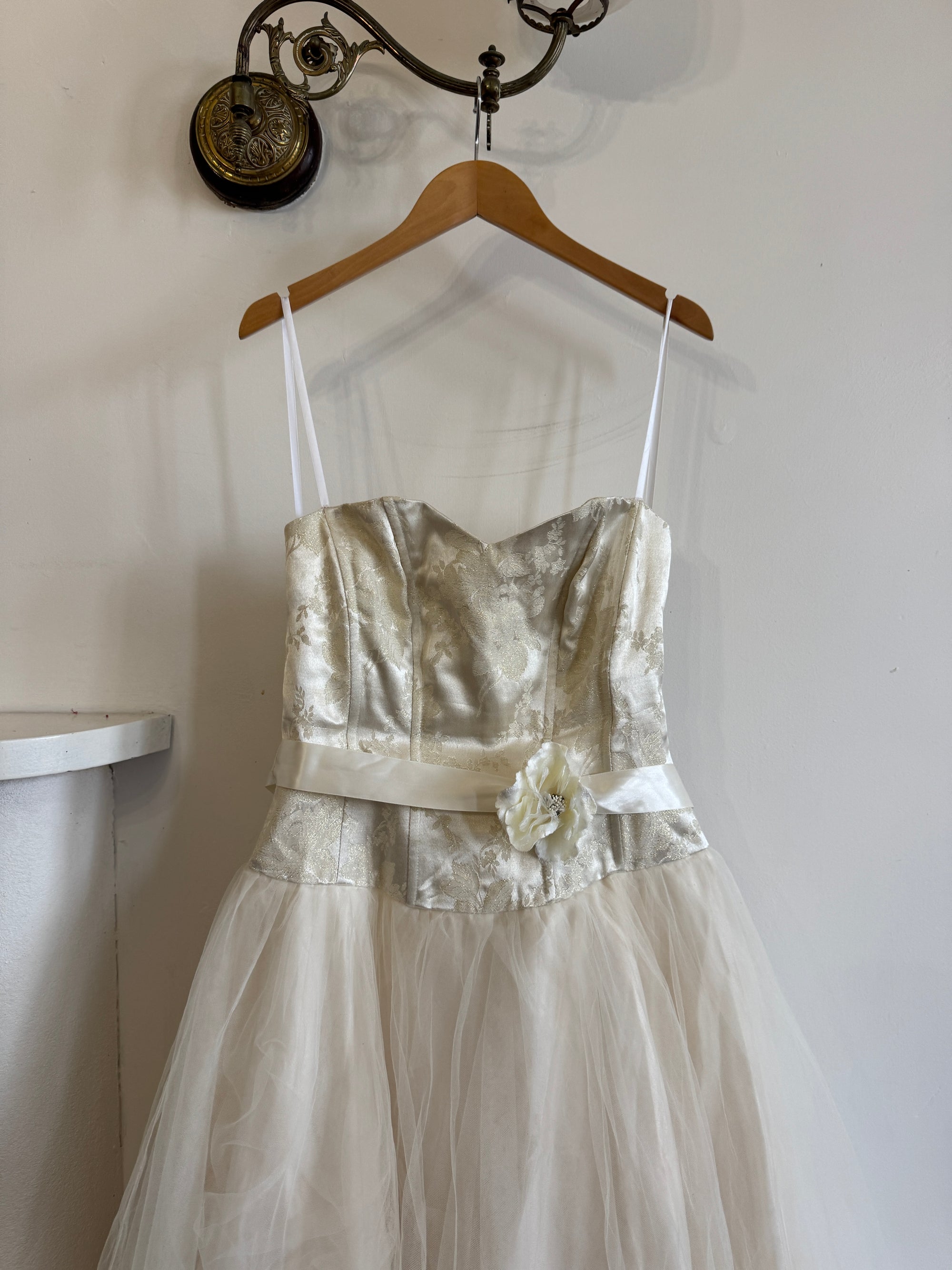 Vintage 50s Gold Brocade and Tulle Wedding Gown