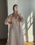 Vintage 60s Rosette Peignoir and Slip Set Pale Pink