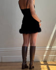 Vintage 90s Velvet Ostrich Feather Micro Mini Noir