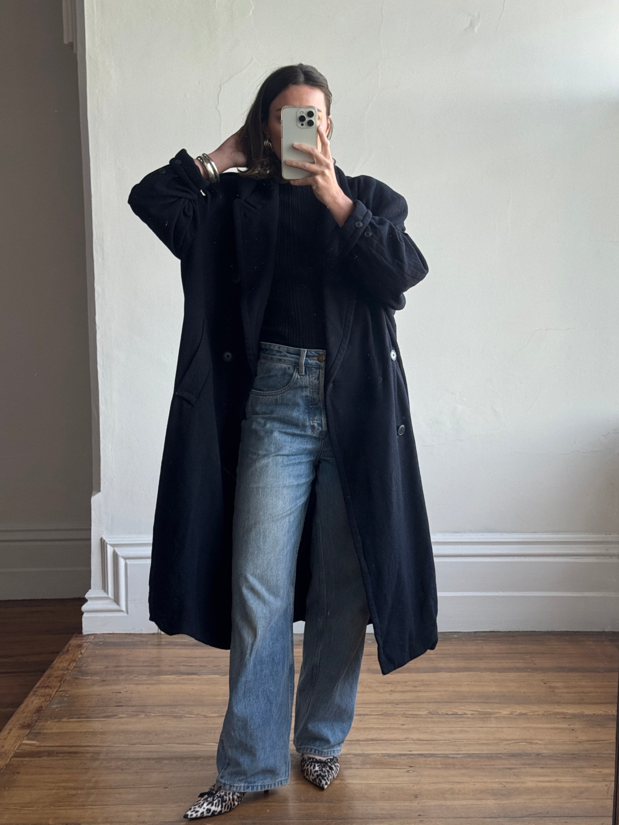 Vintage Australian Made Wool and Cashmere Oversized Coat Noir