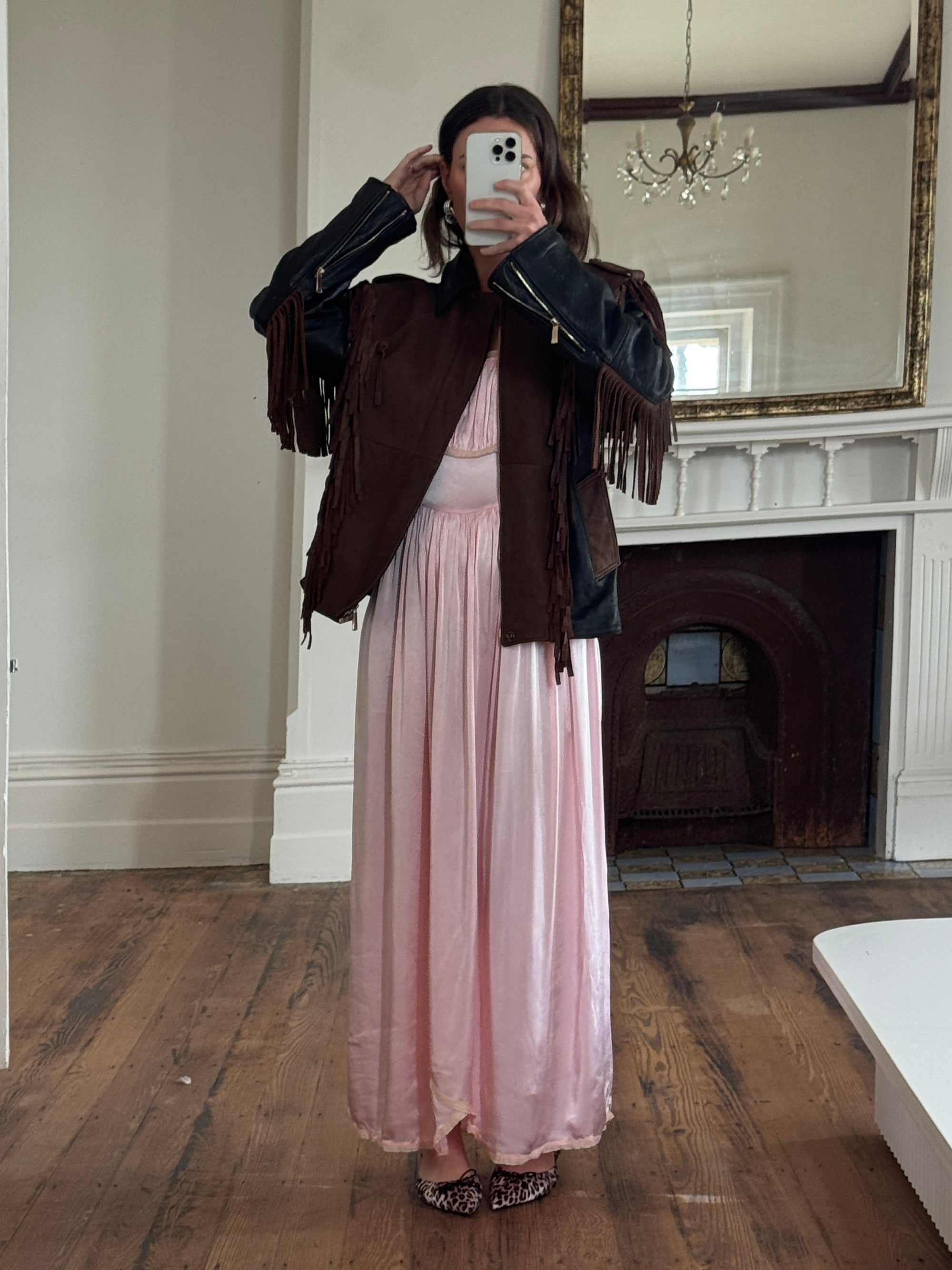 Vintage 70s Fringed Lace Up Leather Jacket Chocolate Noir
