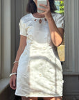 Vintage Ivory Satin Keyhole Embroidered Bridal Mini Dress