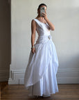 Vintage 90s Strappy Wedding Dress With Rosette Cape Pearl