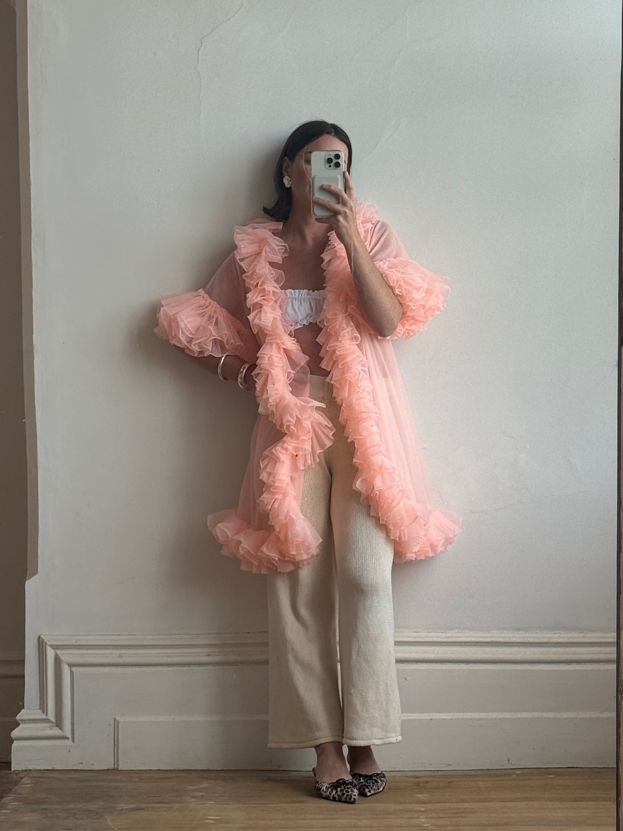 Vintage 50s Ruffled Cape Peach