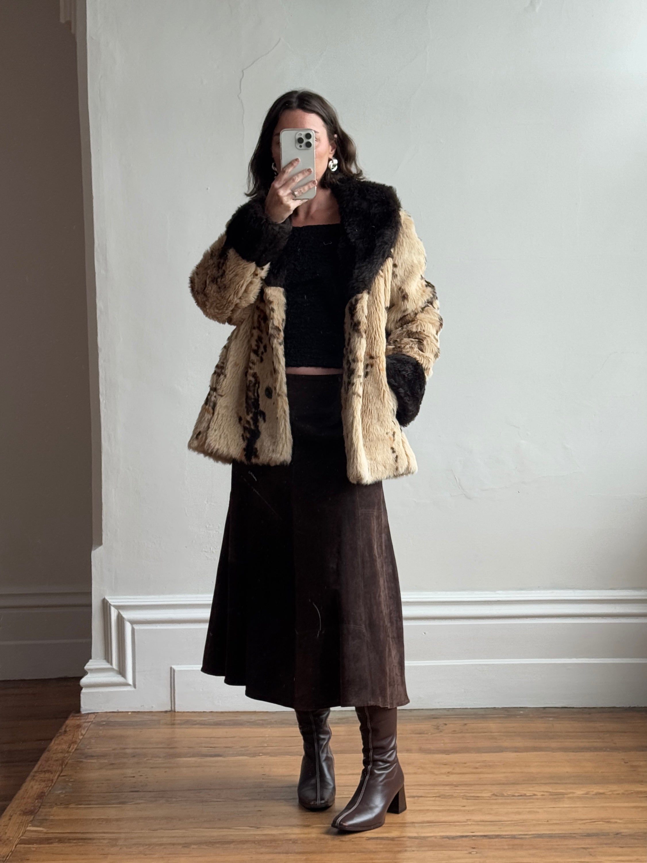 Vintage 60s Faux Fur Spotted Caramel Choc Australian Made Coat