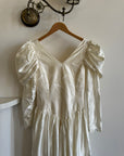 Vintage 80s Puff Sleeve Vine Satin Wedding Gown