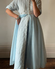 Vintage 50s Quilted Dress With Beading Baby Blue