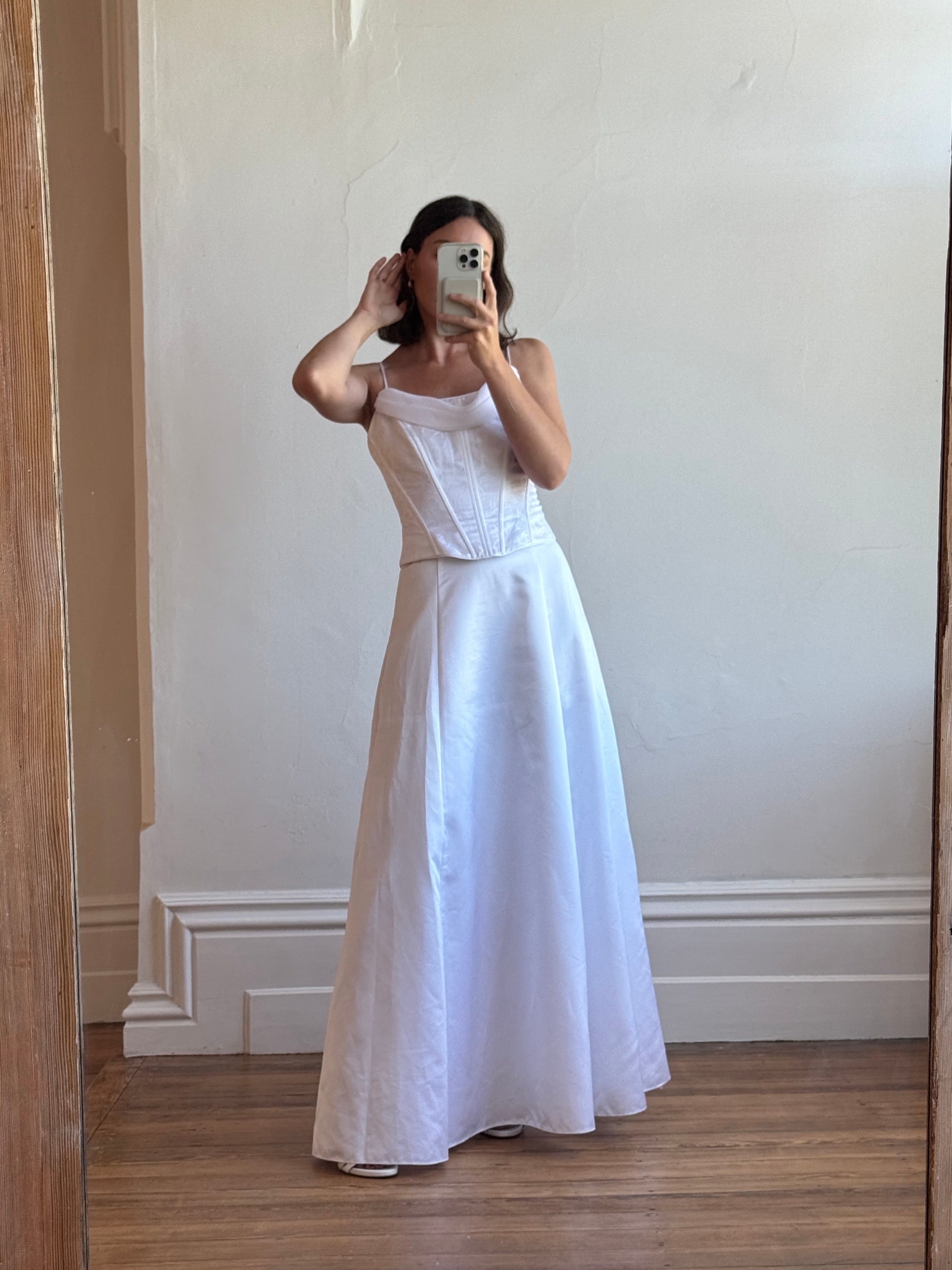 Vintage 90s Satin Jacquard Corset Wedding Dress
