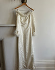 Vintage Fur Trim Long Sleeved Satin Wedding Dress