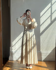 Vintage 70s Jersey High Neck Maxi Dress Creme
