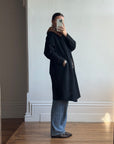 Vintage 60s Noir Pure Wool Mid Length Overcoat with Fur Collar