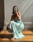 Vintage 90s Aqua Shimmer Strapless Gown