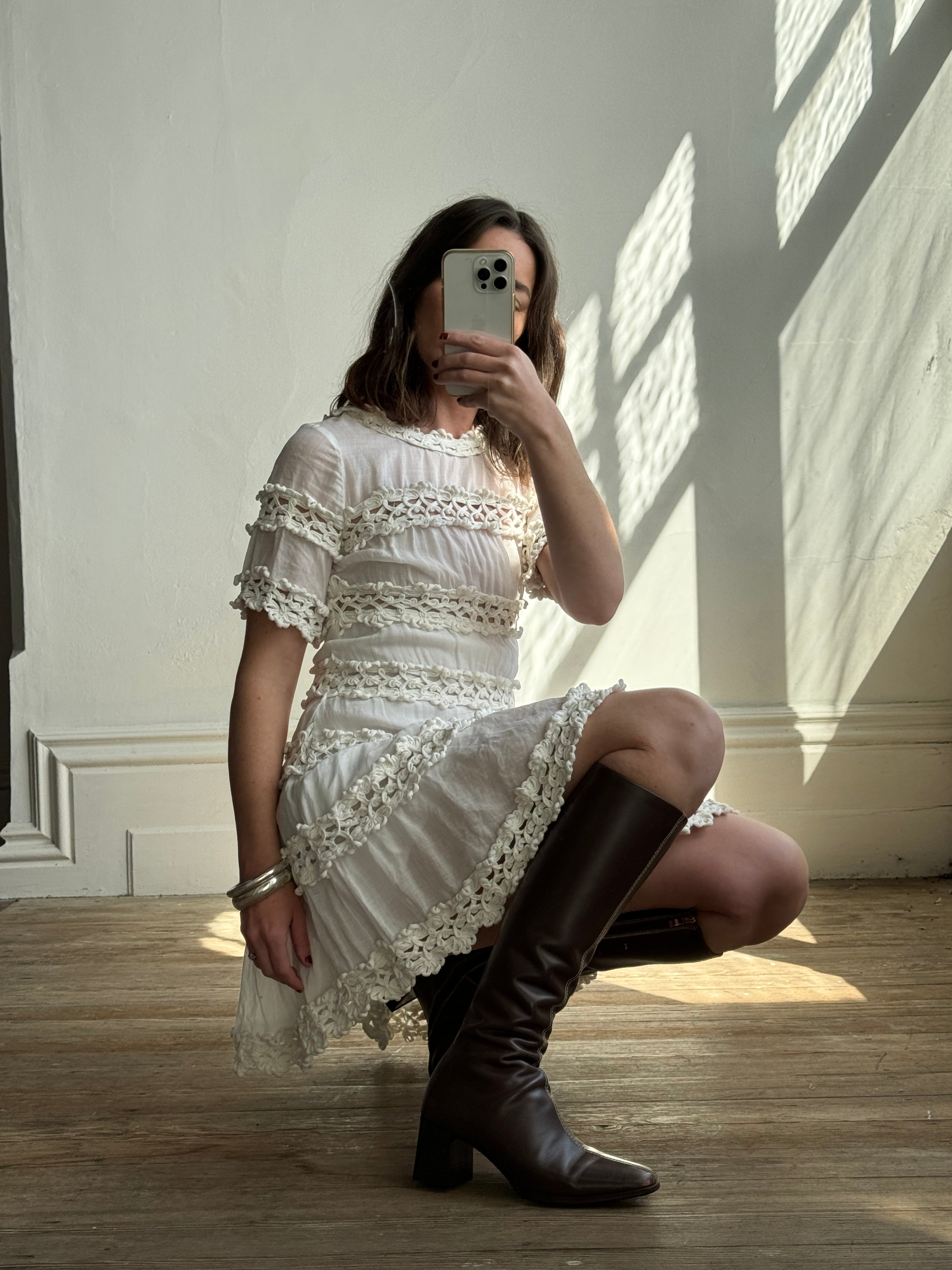 Vintage Crochet Rope Fit and Flare Mini Dress
