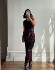 Vintage 90s Beaded Asymmetrical Evening Dress Red Vine