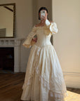 Vintage 90s Silk Dupion Off Shoulder Rosette Bridal Ballgown
