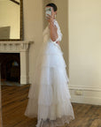 Vintage 70s Tiered Organza Prairie Daisy Wedding Dress