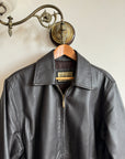 Vintage 90s Leather Zip Front Jacket Midnight Brown