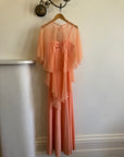 Vintage 70s Apricot Maxi Dress with Sheer Cape