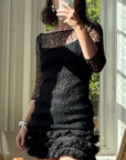 Archival Y2K Lace Ruffle Mini Dress Noir