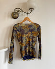 Vintage 90s Floral Mesh Top Navy Gold