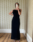 Vintage 90s Lurex Ostrich Feather Dress Noir