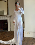 Vintage 40s Liquid Silk Satin Sheer Lace Wedding Gown