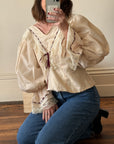Vintage 80s Puff Sleeve Blouse with Cherry Ribbon