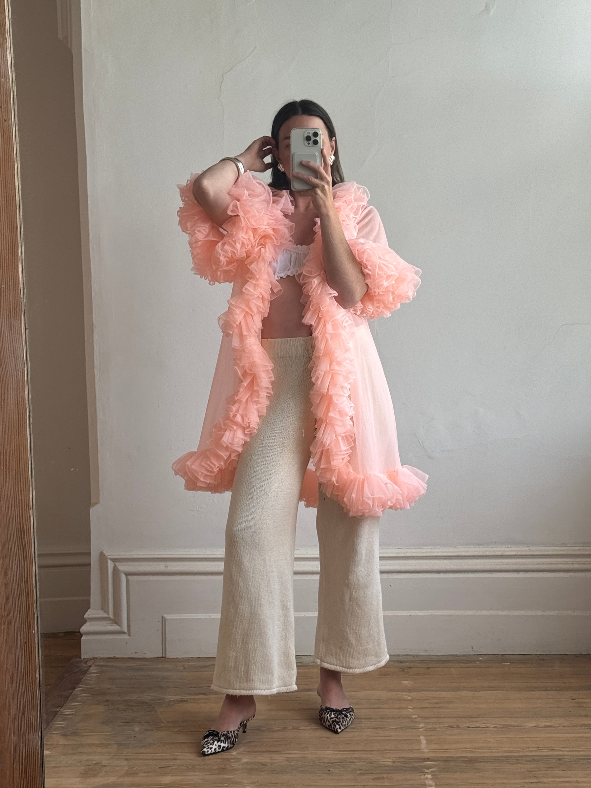 Vintage 50s Ruffled Cape Peach