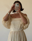 Vintage 70s Prairie Lace Wedding Dress Creme
