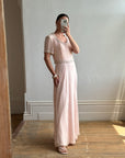 Vintage 80s Baby Pink Pure Silk Embellished Evening Gown