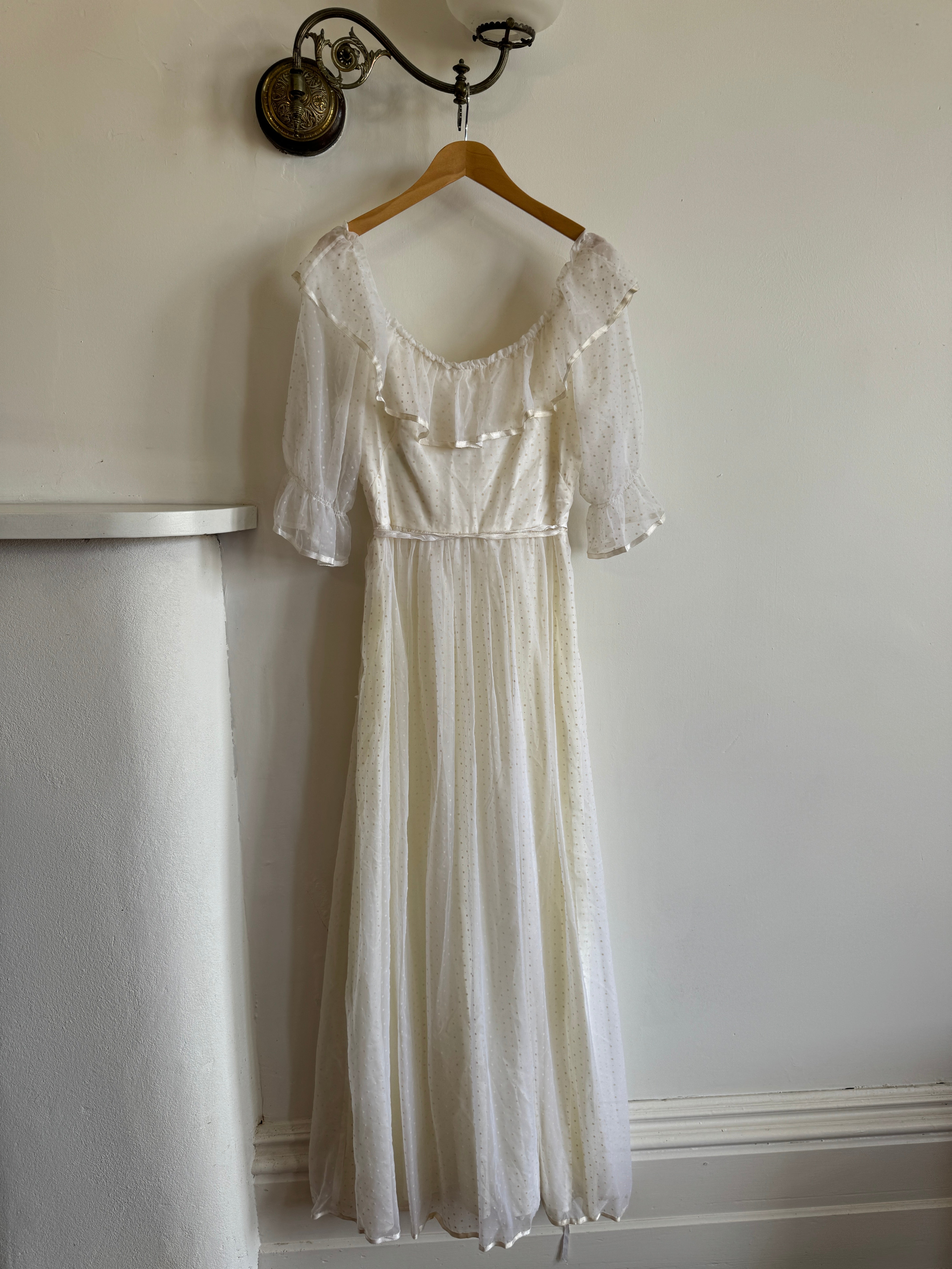 Vintage 70s Polka Dot Ruffle Australian Made Wedding Dress